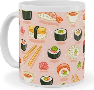 Mugs: Sushi And Rolls - Pink Ceramic Mug, White, 11Oz, Pink