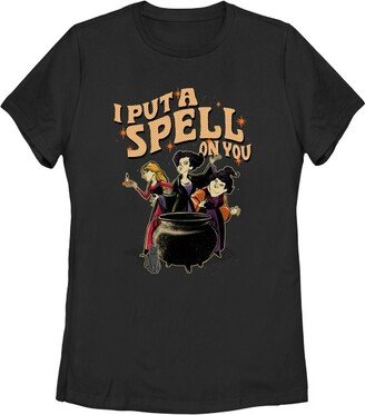 Women's Hocus Pocus Put a Spell on You Cartoon Witches T-Shirt - Black - X Large