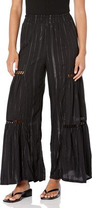 Women's Wide Leg Pants with Lace Inserts-AA