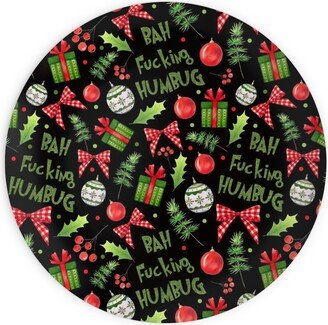 Plates: Bah Humbug Sarcastic Christmas On Black Plates, 10X10, Multicolor