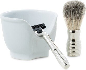 3-Piece Mach3 Razor, Badger Brush & Porcelain Soap Dish Set