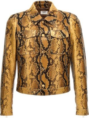 Python Printed Buttoned Leather Jacket