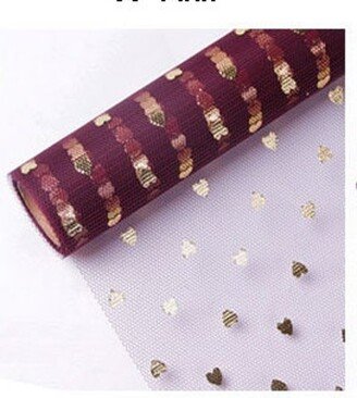 Red Gold Heart Printed Flower Wrap Mesh, Gift Wrap, Bouquets