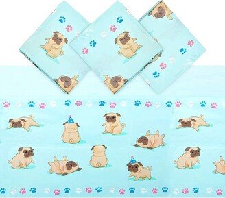 Sparkle and Bash 3 Pack Pug Tablecloth for Dog Birthday Party (Blue, 54 x 108 In)