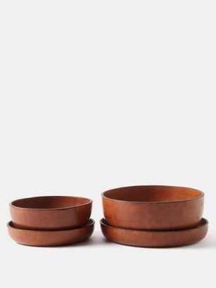 Set Of Two Moulded Leather Round Boxes