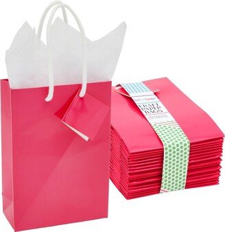 Blue Panda 20 Pack Small Hot Pink Gift Bags with Handles, Tissue Paper, Hang Tags, 7.9 x 5.5 x 2.5 In