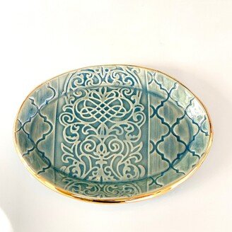 Small Porcelain Jewelry Dish Trinket Handmade Blue Gift For Mom