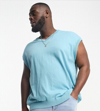 Plus v-neck sweater vest in artic blue