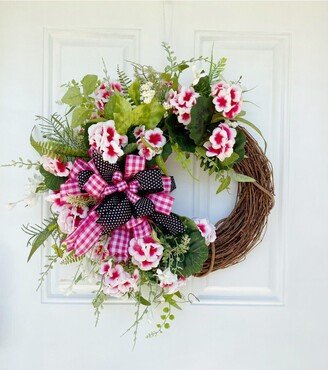 Rustic Geranium Front Door Wreath, Summer Floral Decor, Everyday Twig All Occasion Wreath