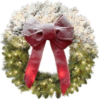 Pre-Lit 30 Half Flocked Artificial Christmas Wreath with 70 Lights