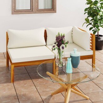 2 Piece Sofa Set with Cream White Cushions Solid Acacia Wood - 27.2