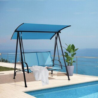 BESTCOSTY 2-Seat Outdoor Canopy Swing with Fabric Seat