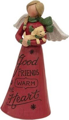 Good Friends Warm the Heart Resin Angel w/Puppy - H - 5.00 in. W - 1.75 in. L - 3.00 in.