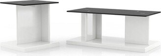 2pc Montreaux Coffee and End Table Set with Black Tempered Glass Top - miBasics