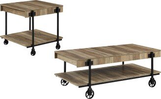 Luther 2 Piece Steel Industrial Coffee End Table Set