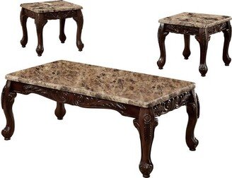 3pc Grante Faux Marble Accent Table Set Dark Oak/Ivory - HOMES: Inside + Out