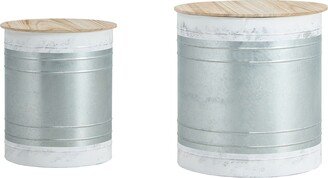 BESTCOSTY Farmhouse Metal Cocktail Table Set of 2 W/ Storage & Wood Top