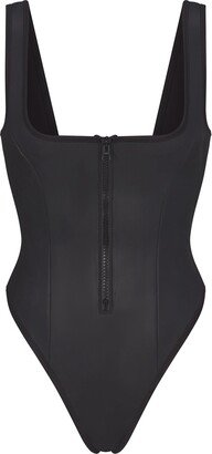 Rubberized Scuba Swim Scoop Neck One Piece | Onyx