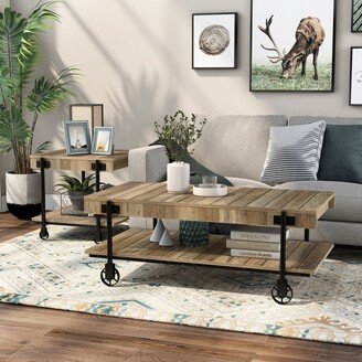 Hyssop Farmhouse Steel 2-Piece Coffee Table Set with Shelf