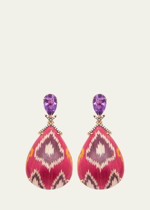 Yellow Gold Drop Earrings with Diamonds and Amethysts