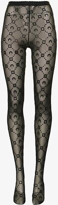 Womens 00 Black On Black Monogram-print High-rise Stretch-recycled Polyamide Tights