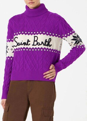 Woman Half-turtleneck Sweater With Saint Barth Lettering