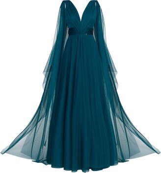 Angelika Jozefczyk Terracotta Tulle Evening Gown Petrol Blue