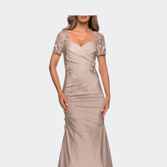 Satin Evening Dress with Lace and Scoop Neckline