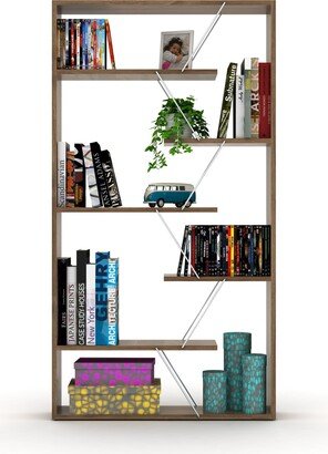 IGEMAN Walnut/Chrome Etagere Large Organizer Open Back 6 Shelves Industrial Bookshelf, 8''L*33''W*62''H, 44LBS