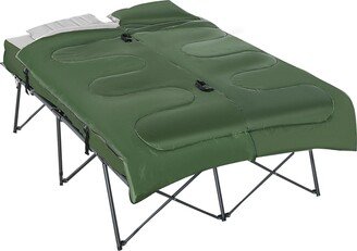 2-Person Folding Camping Cot Portable Outdoor Bed Set with Sleeping Bag, Inflatable Air Mattress, Comfort Pillows and Carry Bag, Soft and Com