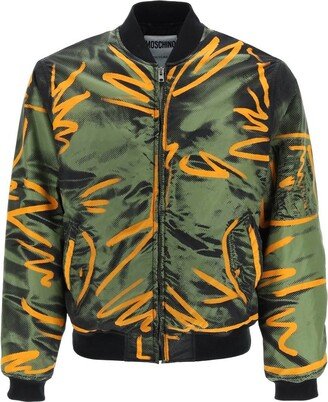 Graphic-Printed Zipped Bomber Jacket