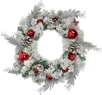 Northlight Flocked Pine with Red Ornaments Artificial Christmas Wreath, 24-Inch, Unlit