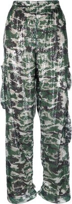 Sequin Camouflage-Print Cargo Pants