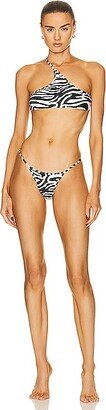 Animal Printed One Strap Bikini Set in Black