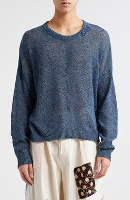 House Block Print Organic Cotton Crewneck Sweater