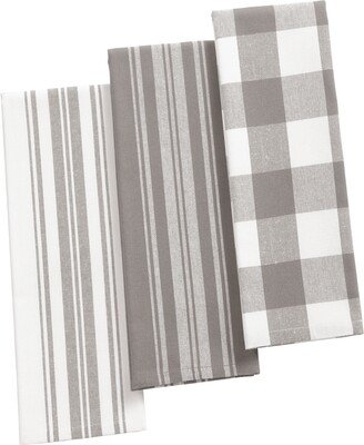 Farmhouse Living Stripe and Check Kitchen Towels - Set of 3 - Gray/white