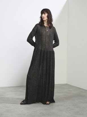 Dropped-waist Ladder Stitch Wool-blend Maxi Dress