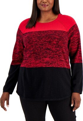 Plus Size Colorblocked Curved Hem Sweater, Created for Macy's