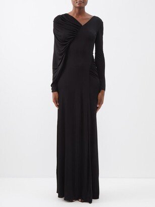 Asymmetric Draped Jersey Maxi Dress