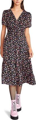 Ditsy Rose Chiffon (Raven Black) Women's Dress