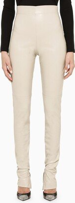 THE ANDAMANE Long sand-coloured faux leather trousers