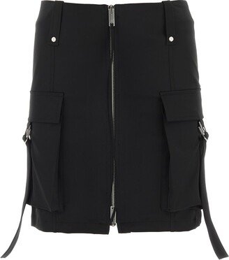 Zip-Up Strap-Detailed Cargo Mini Skirt