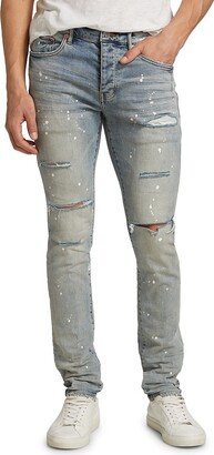 P001 Paint Splatter Distressed Skinny Jeans