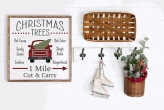 Fresh Cut Christmas Trees, Vintage Farm Truck With Tree in Bed, Square Wood Framed Farmhouse Sign, Decor