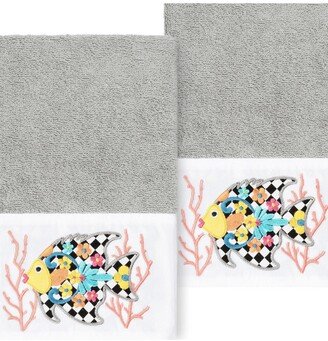 Feliz Embellished Hand Towel - Set of 2 - Light Gray