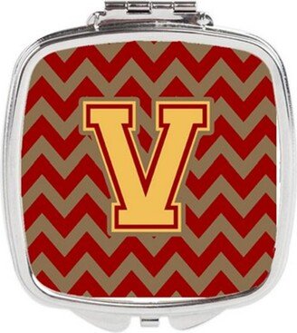 CJ1048-VSCM Letter V Chevron Garnet & Gold Compact Mirror