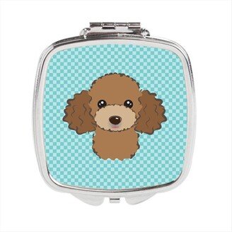 BB1194SCM Checkerboard Blue Chocolate Brown Poodle Compact Mirror, 2.75 x 3 x .3 In.