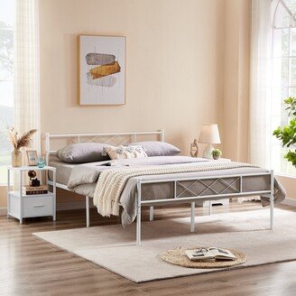 Javlergo Modern Metal Platform Bed Frame with Headboard