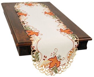 Falling Leaves Embroidered Cutwork Table Runner