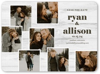 Save The Date Cards: Wooden Collage Save The Date, Grey, 6X8, Matte, Signature Smooth Cardstock, Rounded